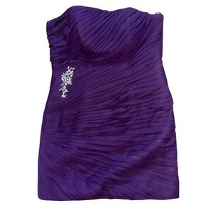 Custom Made Purple Pleated Embellished Strapless Dress